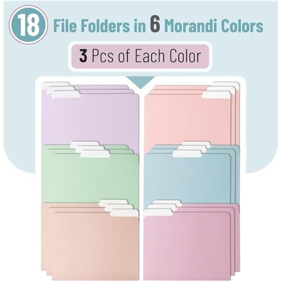File Folders, 18 Pack, Multicolor 1/3-Cut Tab Letter Size, Durable Paper Folders - Picture 2 of 6